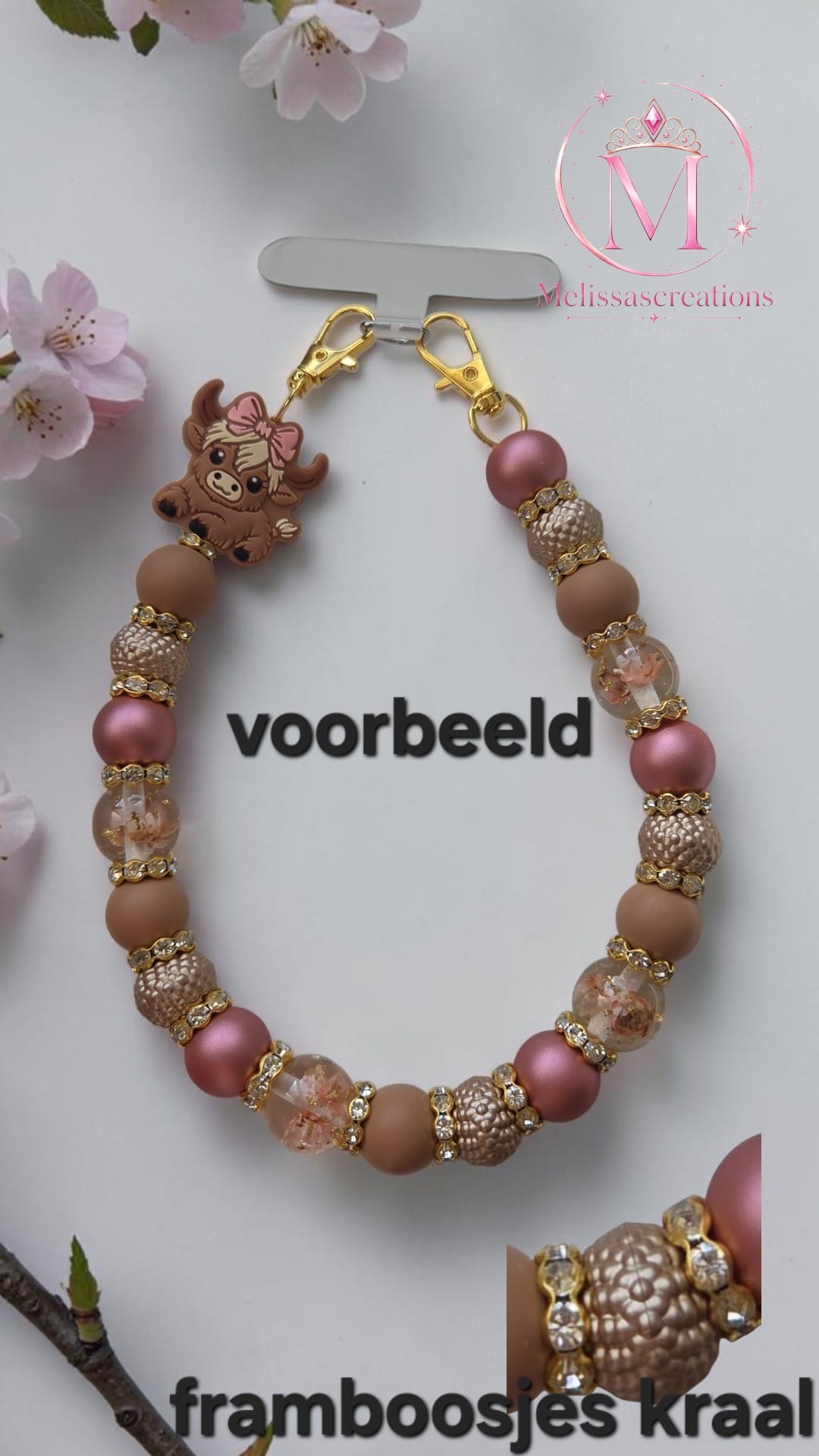 Telefoonketting met framboosjes kraal